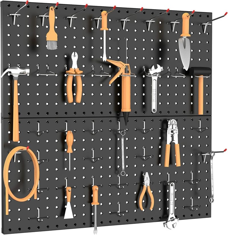 TORACK Metal Pegboard Wall Organizer 24" x 24" or 12" x 48", 70 PCS Tools Storage Pegboard for Garage Tool Organizer Peg Board with Pegboard Hooks for Workbench(Black) - Image 2